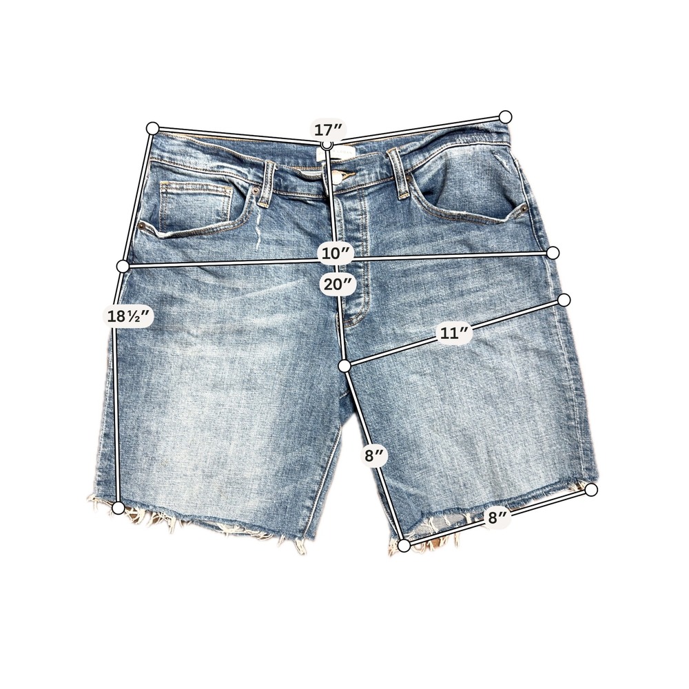 Oliver Logan Ludlow Denim Shorts Medium Wash Raw Hem Size 31 90s Minimalist - Picture 5 of 7